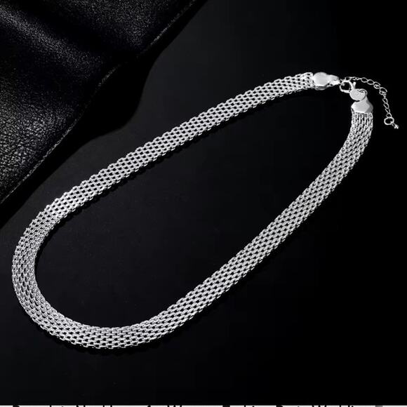 925 Sterling Silver Necklace Bracelet Set Double Chain Geometric Christmas NEW!
